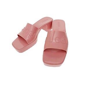 Gucci Logo Rubber Chunky Heel Slide Sandals 624730 39 Pink Used▲• 251221